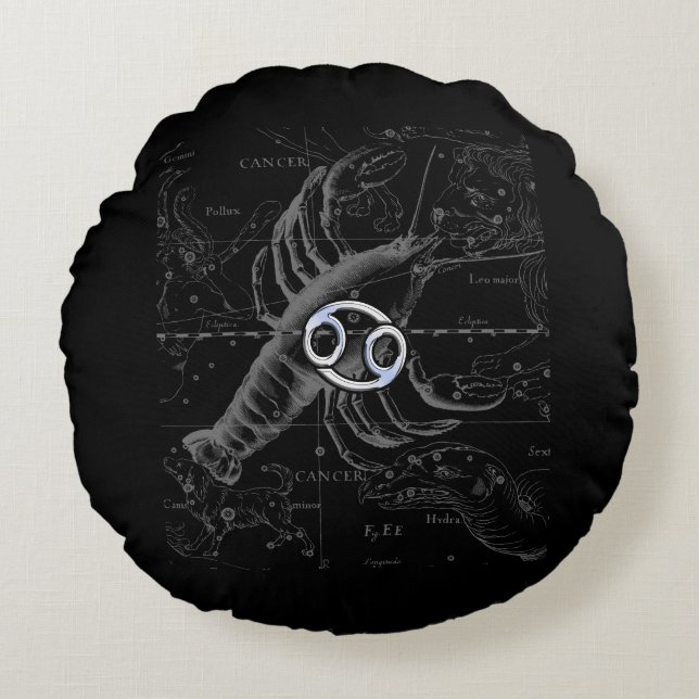 Chrome wie Krebs Zodiac-Zeichen auf Hevelius Rundes Kissen (Vorderseite)