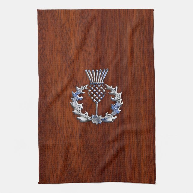 Chrome wie Mahogany Wood Grain Scottish Thistle Handtuch (Vertikal)