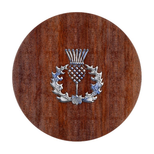 Chrome wie Mahogany Wood Grain Scottish Thistle Schneidebrett (Vorderseite)
