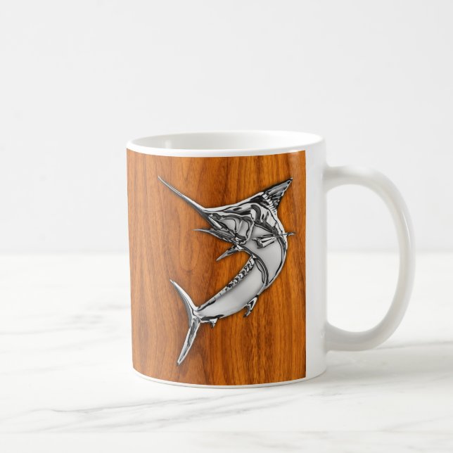 Chrome wie Marlin auf Teak-Holz-Körner-Dekor Tasse (Rechts)