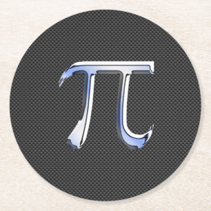 Chrome wie Pi-Symbol auf Carbon Fibre Style Runder Pappuntersetzer