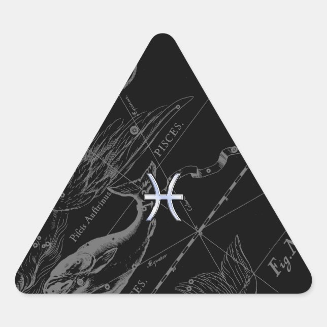 Chrome wie Pisces Zodiac Sign auf Black Hevelius Dreieckiger Aufkleber (Vorderseite)