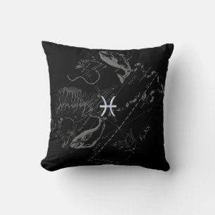 Chrome wie Pisces Zodiac Sign auf Black Hevelius Kissen