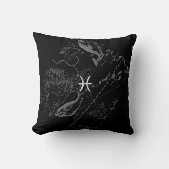 Chrome wie Pisces Zodiac Sign auf Black Hevelius Kissen (Vorderseite)