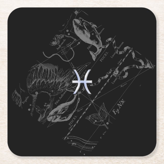 Chrome wie Pisces Zodiac Sign auf Black Hevelius Rechteckiger Pappuntersetzer (Vorderseite)