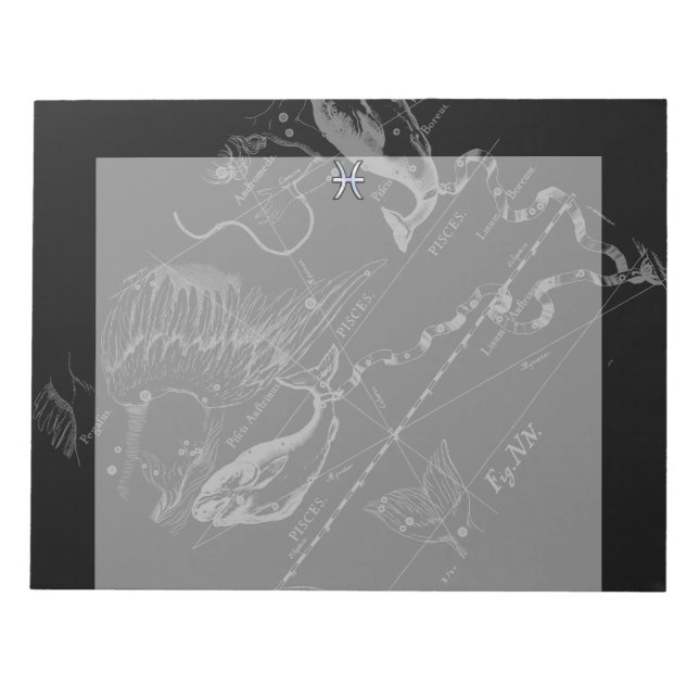 Chrome wie Pisces Zodiac Sign auf Hevelius 1690 Notizblock (Vorderseite)