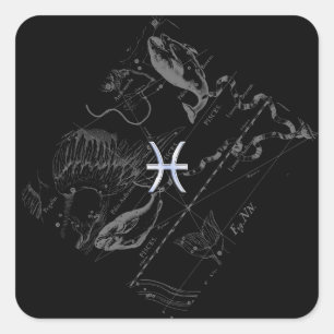 Chrome wie Pisces Zodiac Sign auf Hevelius 1690 Quadratischer Aufkleber