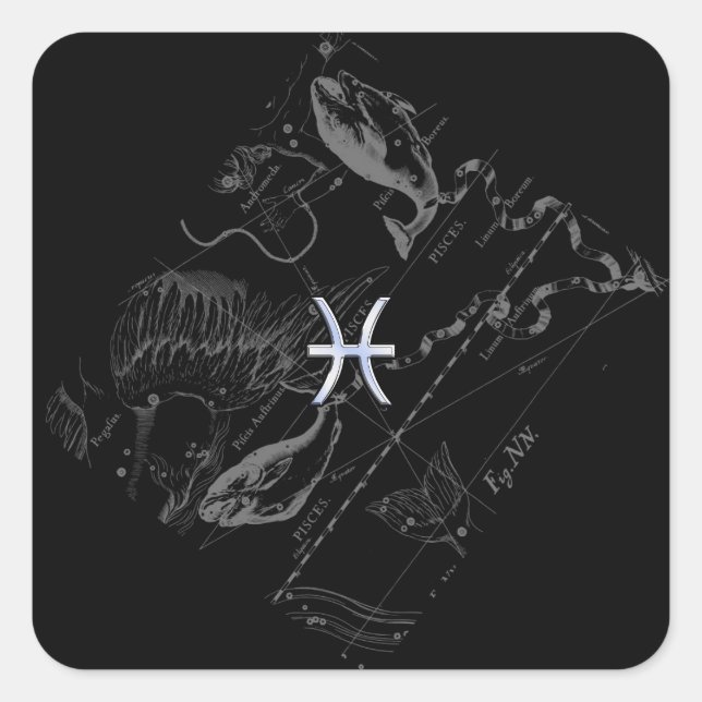 Chrome wie Pisces Zodiac Sign auf Hevelius 1690 Quadratischer Aufkleber (Vorderseite)