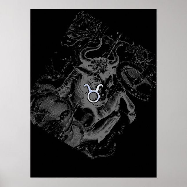 Chrome wie Taurus Zodiac Sign auf Hevelius Black Poster (Vorne)