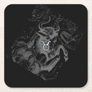 Chrome wie Taurus Zodiac-Zeichen auf Hevelius Rechteckiger Pappuntersetzer