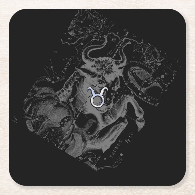 Chrome wie Taurus Zodiac-Zeichen auf Hevelius Rechteckiger Pappuntersetzer (Vorderseite)