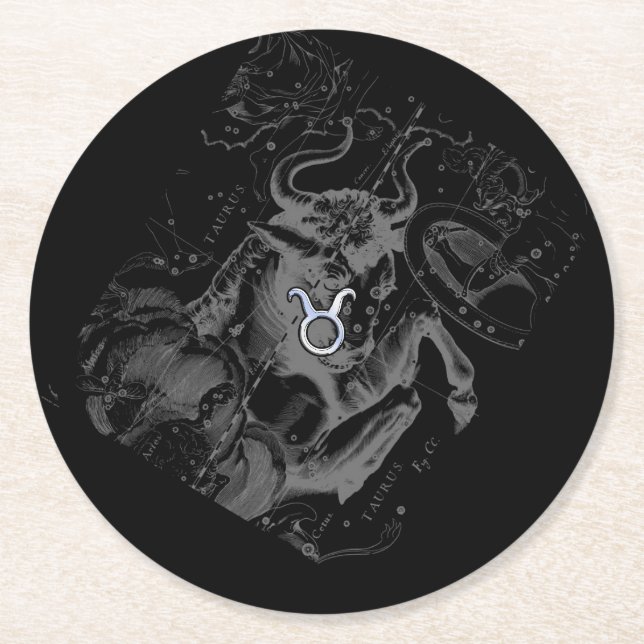 Chrome wie Taurus Zodiac-Zeichen auf Hevelius Runder Pappuntersetzer (Vorderseite)