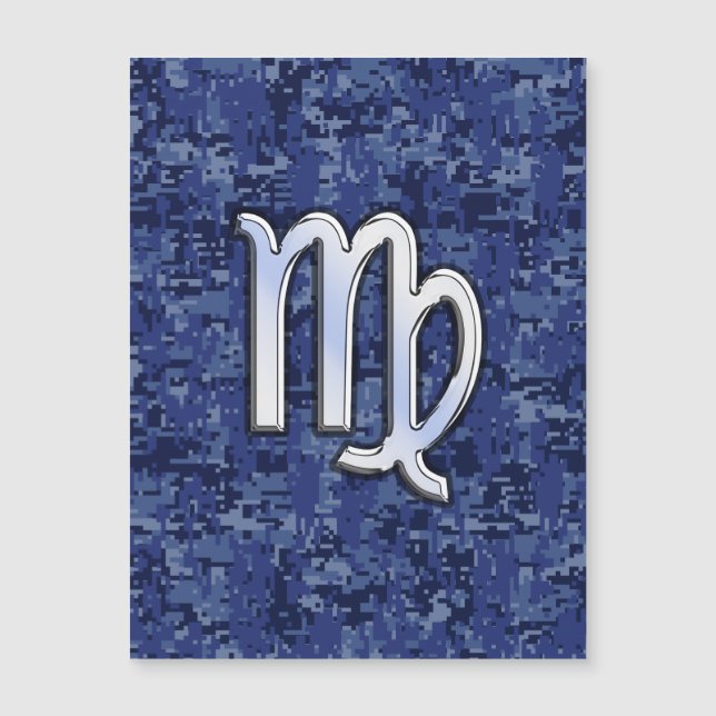 Chrome wie Virgo Zodiac Sign auf Blue Digital Camo Magnetkarte (Vorderseite)