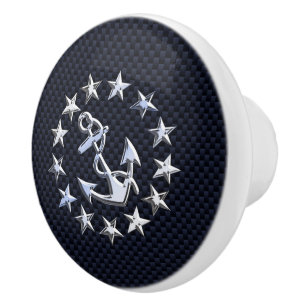 Chrome Yacht Flag auf Navy Carbon Fibre Print Keramikknauf
