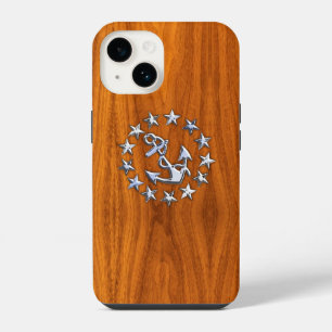 Chrome Yacht Flag auf Teak Wood iPhone 14 Hülle