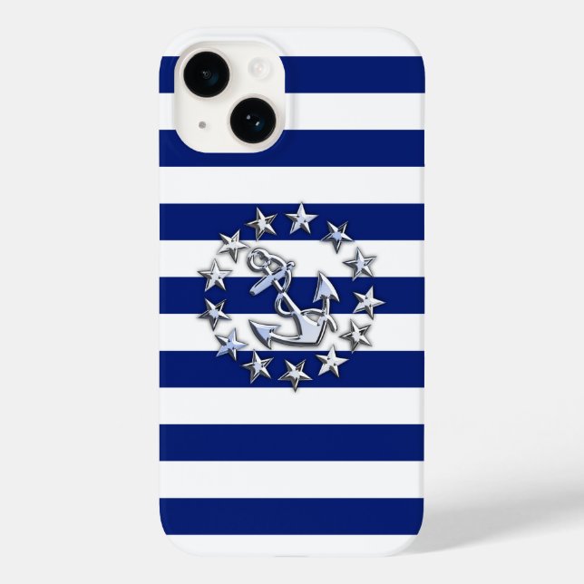 Chrome Yacht Flag Print on Navy Strips Case-Mate iPhone Hülle (Rückseite)