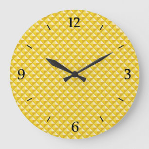Chrome yellow, enamel look, studded grid große wanduhr