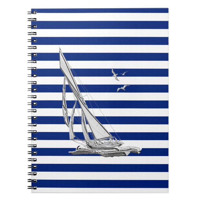 Chromsegeln auf nautischen Streifen Notizblock (Vorderseite)
