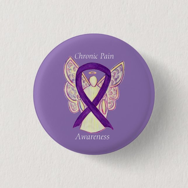 Chronic Pain Awareness Angel Ribbon Art Button (Vorderseite)