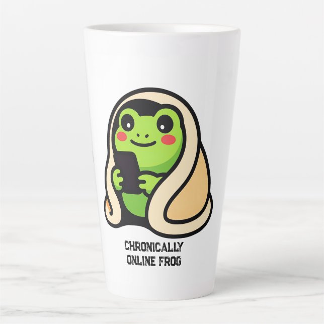 chronisch online Frosch Lustiges Meme Milchtasse (Vorderseite)