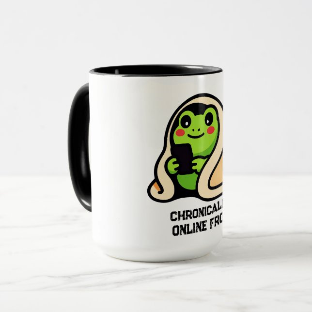 chronisch online Frosch Lustiges Meme Tasse (Vorderseite Links)