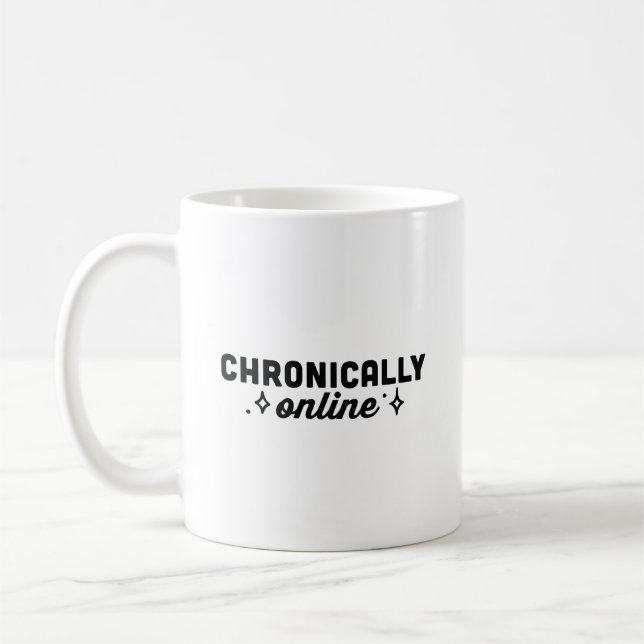 Chronisch online lustiges Doomscrolling Mädchen Kaffeetasse (Links)