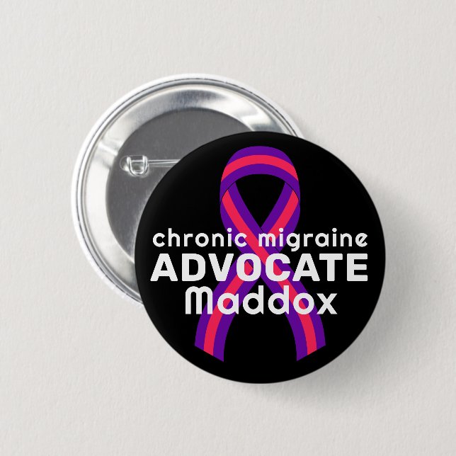 Chronischer Migräne-Verfechter Schwarzer Knopf Button (Vorne & Hinten)