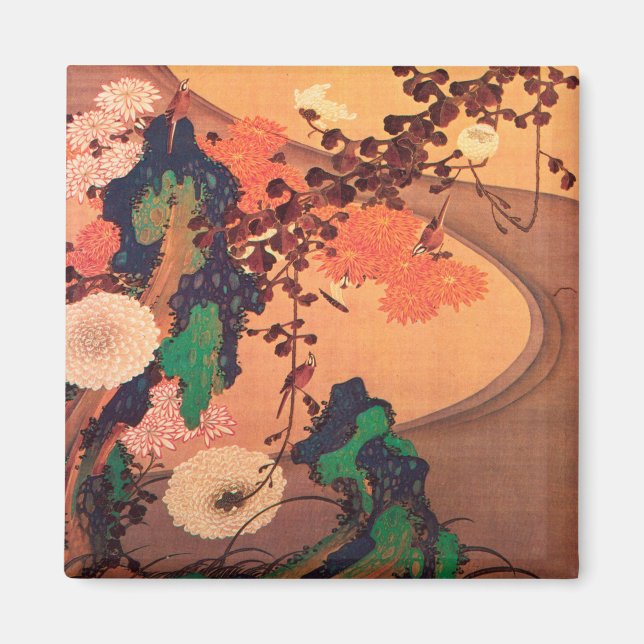 Chrysanthemas durch einen Fluss mit Felsen (1760) Magnet (Vorne)