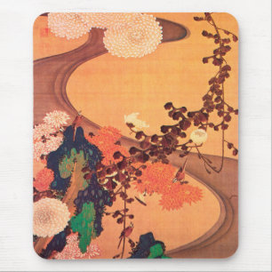 Chrysanthemas durch einen Fluss mit Felsen (1760) Mousepad