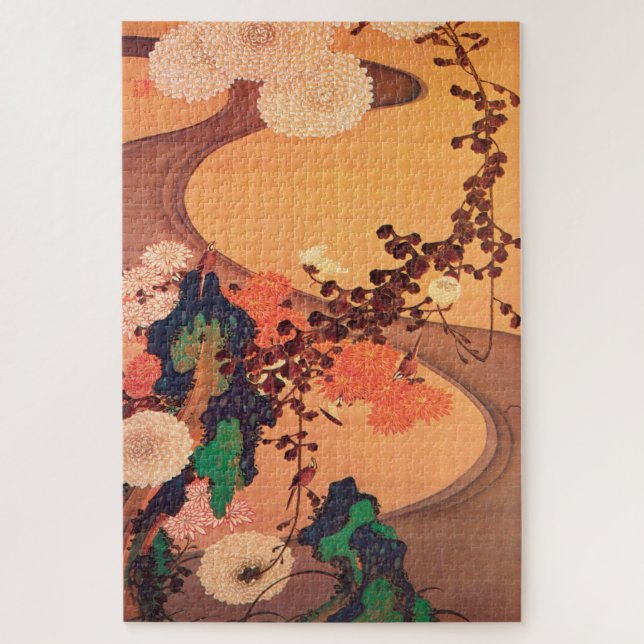 Chrysanthemas durch einen Fluss mit Felsen (1760) Puzzle (Vertikal)