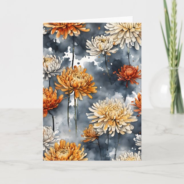 Chrysantheme - Aquarellblumen Karte (Vorderseite)