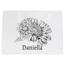Chrysantheme Black Line Zeichnung mit Ihrem Namen  Große Geschenktüte