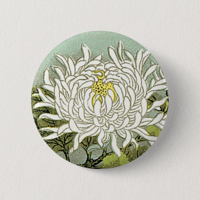 Chrysantheme-Blumen-Vintager japanischer Silk Button (Vorderseite)