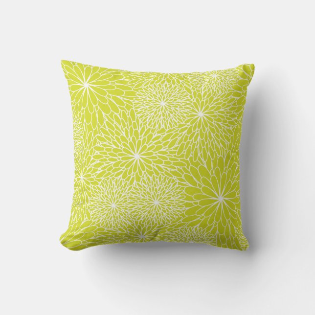 Chrysantheme-Limones grünes Kissen (Vorderseite)