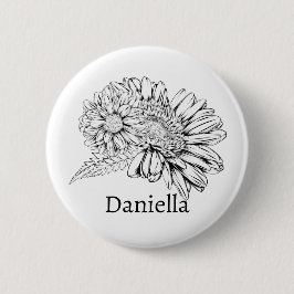 Chrysantheme Schwarz Linienzeichnung mit Ihrem Nam Button