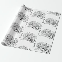 Chrysantheme Schwarz Linienzeichnung mit Ihrem Nam Geschenkpapier