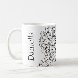 Chrysantheme Schwarz Linienzeichnung mit Ihrem Nam Kaffeetasse