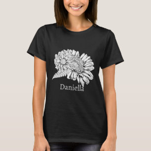 Chrysantheme Schwarz Linienzeichnung mit Ihrem Nam T-Shirt