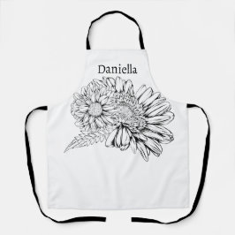 Chrysantheme Schwarzlinienzeichnung mit Ihrem Name Schürze