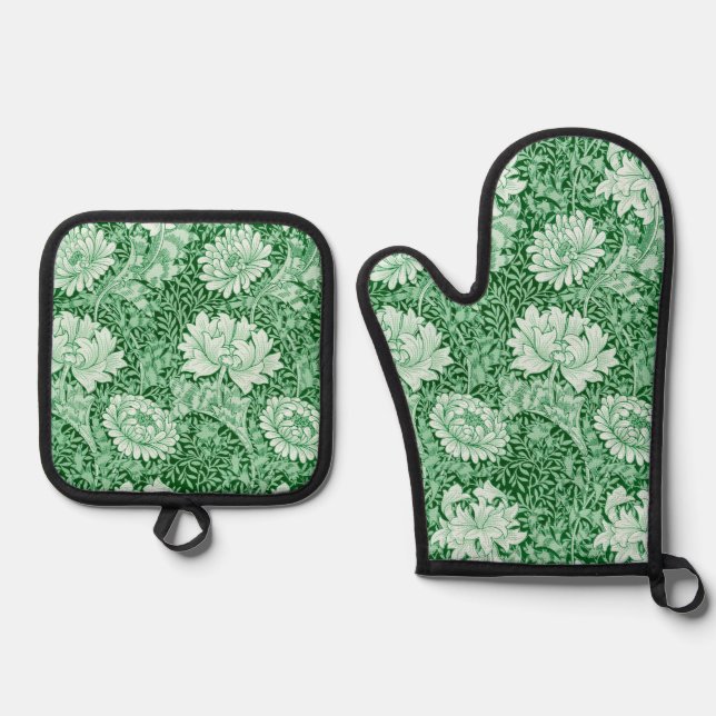 Chrysantheme, William Morris Ofenhandschuh & Topflappen-Set (Vorderseite)