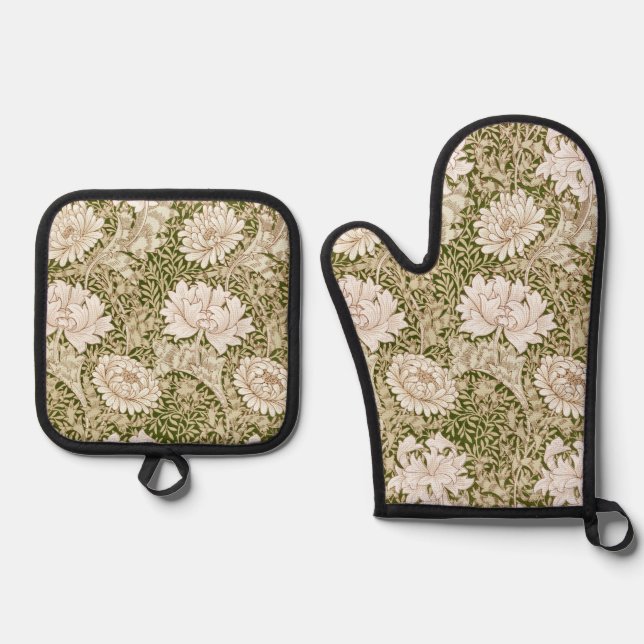 Chrysantheme, William Morris Ofenhandschuh & Topflappen-Set (Vorderseite)
