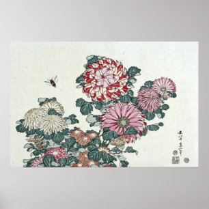 Chrysanthemen & Biene, Japanische Kunst von Hokusa Poster