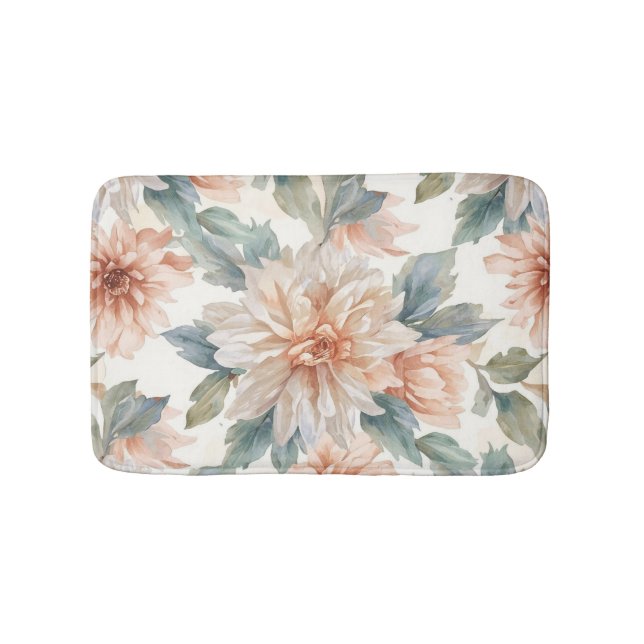 Chrysanthemen-Blumen Aquarell Botanisches Muster Badematte (Vorderseite)