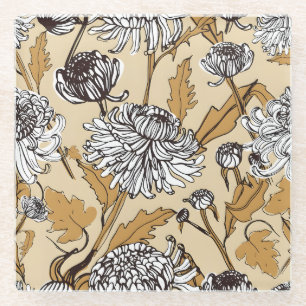 Chrysanthemen-Blumen nahtloses Muster Glasuntersetzer