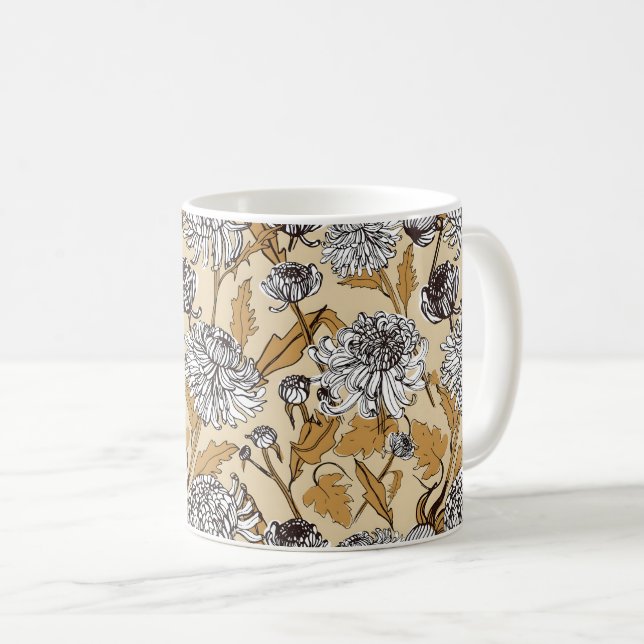 Chrysanthemen-Blumen nahtloses Muster Kaffeetasse (VorderseiteRechts)