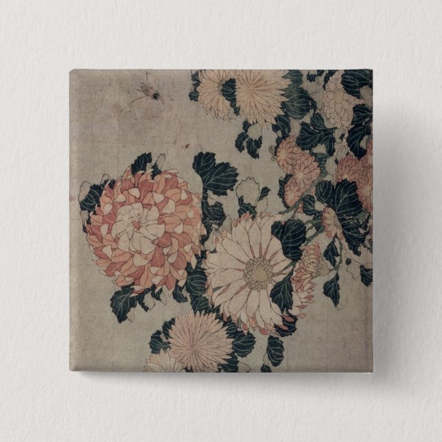 Chrysanthemen (Farbewoodblock) Button (Vorderseite)