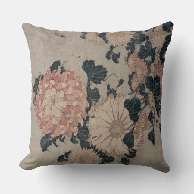 Chrysanthemen (Farbewoodblock) Kissen (Vorderseite)