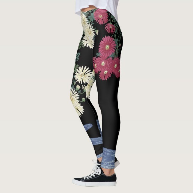 Chrysanthemen, fließendes Wasser, Zen japanischer  Leggings (Links)