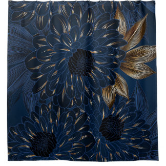 Chrysanthemen handgezeichnet, elegantes Blumenmust Duschvorhang