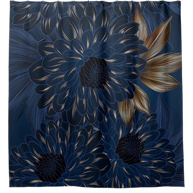 Chrysanthemen handgezeichnet, elegantes Blumenmust Duschvorhang (Vorderseite)